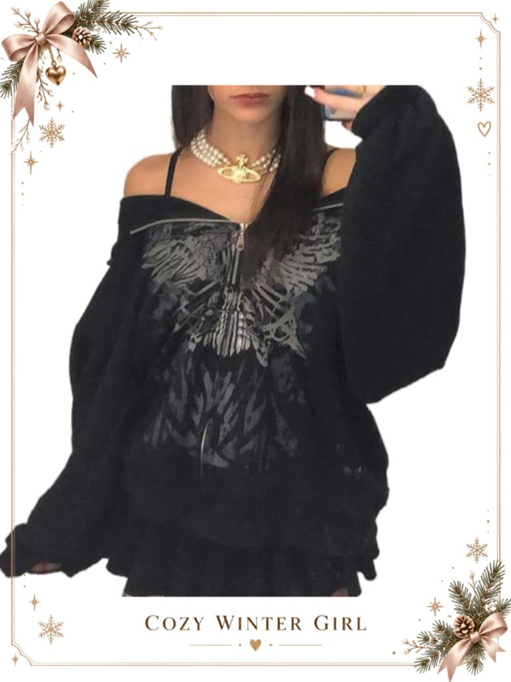 Y2K Oversized Zip Up Hoodie Skull Print Grunge Harajuku Streetwear Sweatshirt